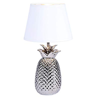 CO-Z Modern Table Lamp with Ceramic Pineapple Base in Brushed Nickel Finish, 16’’ Accent Lamp Bedside Lamp with White Fabric Shade, Decorative Desk Lamp for Living Room, Bedroom, UL certificated.