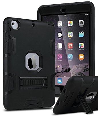 iPad Mini Case,iPad Mini 2 Case,iPad Mini 3 Case,TIANLI(TM) ArmorBox [Three Layer] Convertible [Heavy Duty] Full-Body Rugged Hybrid Protective With KickStand Case,Black