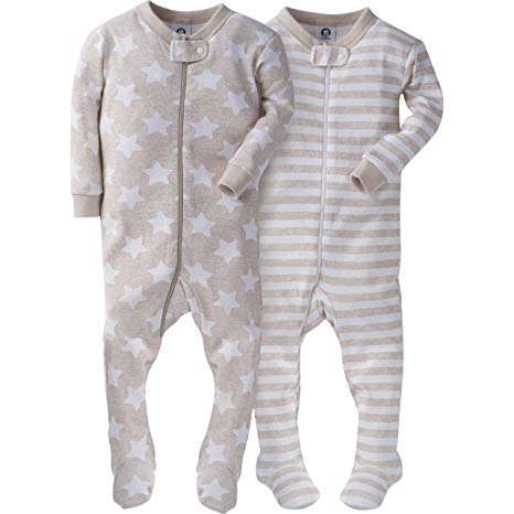 GERBER Baby Boys' Organic 2 Pack Cotton Footed Unionsuit