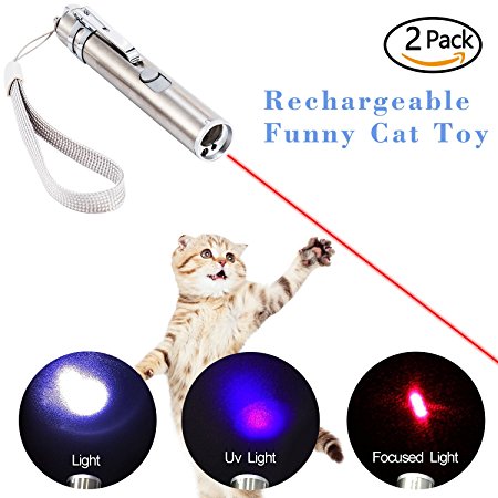 Cat Chase Toys,2 Pack 3 IN 1 USB Rechargeable Interactive LED Light Pointer For Pet Play Toy -Chaser Training Tool by KepooMan