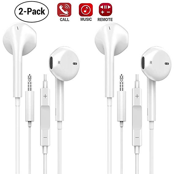 Headphones/Earphones/Earbuds, (2 Pack) Palytte 3.5mm Wired in-Ear Headphones with Mic and Remote Control for Samsung Galaxy S9 S8 S7 S6 S5 S4 Edge   Note 4 5 6 7 8 9 and More Android Devices