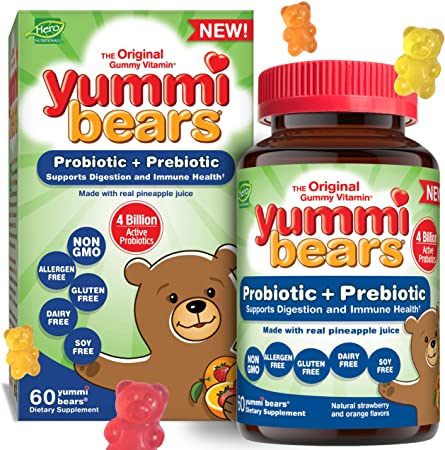 Yummi Bears Probiotic and Prebiotic Gummy Vitamins for Kids, 60 Count (Pack of 1)