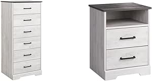 Prepac 6-Drawer Dresser and 2-Drawer Nightstand Bundle, Farmhouse Bedroom Furniture Set, Washed White