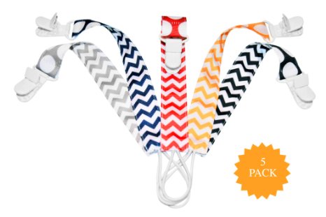 Pacifier Clip - 5 Pack | Unisex | Best Universal Pacifier Holder Set for Girl/boy, Soothie/MAM Pacifiers, Teething Ring Toys, Baby Blankets, Baby Drool Bibs | Perfect Baby Shower Gift