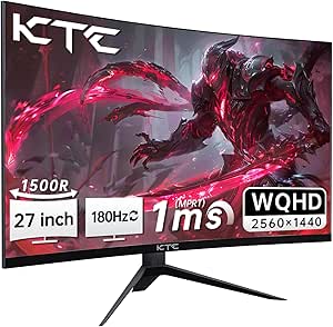 KTC 27 inch WQHD 180Hz 1ms Curved Gaming Monitor 1440P 144Hz Monitor 132% sRGB HVA FreeSync DisplayPort/HDMI/USB VESA Computer Monitor for Gamers (DP Cable Included)