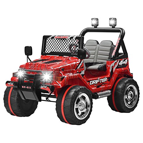 Murtisol Kid's Power Wheels 12V Ride on Car Ride on Truck 2 Speeds with Remote Control/Leather Seat/UV Lights Red