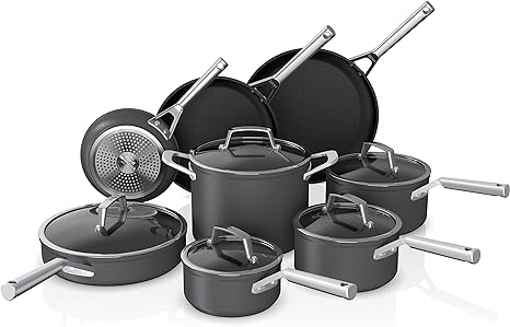 Ninja C39600 Foodi NeverStick Premium Hard-Anodized 13-Piece Cookware Set, Guaranteed to Never Stick, Nonstick, Durable, Oven Safe to 500°F, Grey