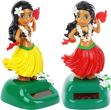 IYSHOUGONG 2 Pack Solar Hula Girl Bobble Head Doll - Car Dashboard Dancing Figure, Hawaiian Party Decorations