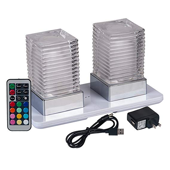 HERO-LED TB-SQ-CH04 Restaurant Table Lighting, Wireless Induction Rechargeable LED Cordless Table Lamps with Remote Timer Controller, Set of 2, Square, Crystal 04