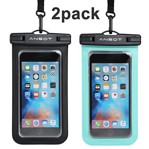 Universal Waterproof Case, Ansot CellPhone Dry Bag Pouch for Apple iPhone 6S 6,6S Plus, SE 5S, Samsung Galaxy S7, S6 Note 5 4, HTC LG Sony Nokia Motorola up to 7.0" diagonal [ 2 Pack ]