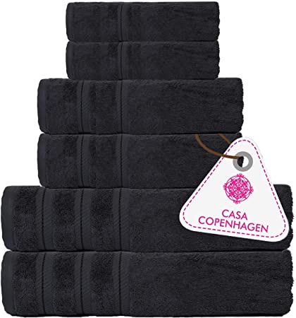 Denmark Soft Linen Premium, 6 Piece Kitchen and Bathroom Egyptian Cotton Towel Set, [Worth $72.95] -"Pinstripe Grey (2 King Size Bath Towel, 2 Hand Towels, 2 Face Towels, 2 Face Towels