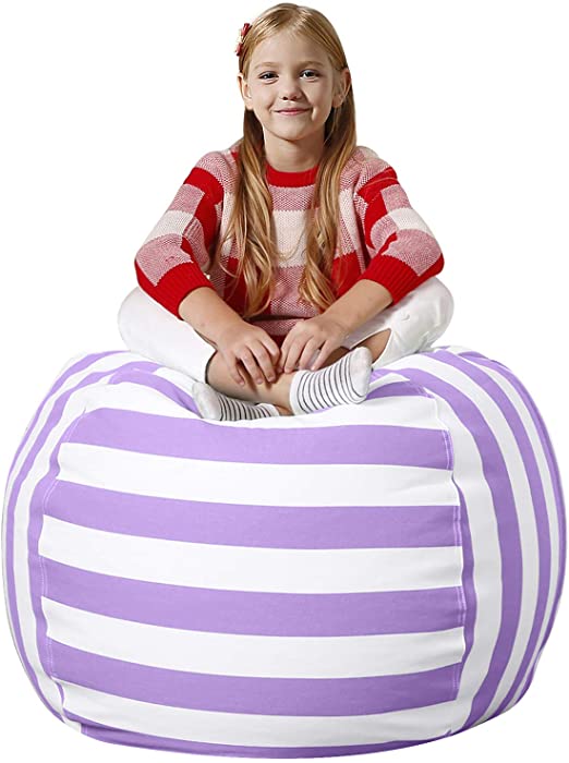 Aubliss Stuffed Animal Bean Bag Storage Chair, Beanbag Covers Only for Organizing Plush Toys, Turns into Bean Bag Seat for Kids When Filled, Premium Cotton Canvas, 38" Extra Large Purple