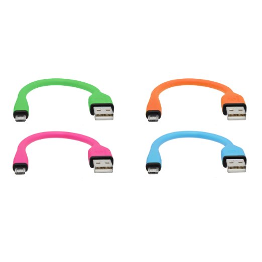 dCables Bendy and Durable Short Micro USB Charging Cable - 7 Inch - 4 Pack Rainbow