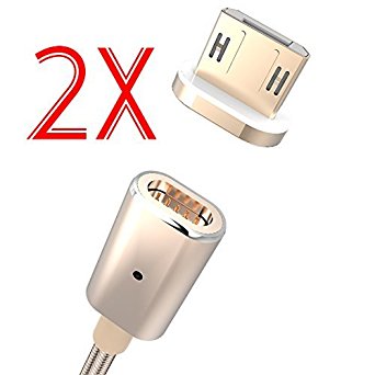ECCPP® Pack of 2 Magnetic Micro USB (4ft) High Speed 2.4A Quick Charging Cable with LED Status Display For Samsung, Nexus, LG, Motorola, Android Smartphones and More Tablets and More (Gold)