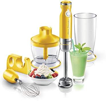 Sencor SHB4366YL Ultra Quiet and Thin Stainless Steel Stick Blender with Variable Speed Control and Accessories, Small, Yellow