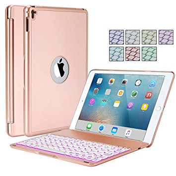 iPad Air 2,Pro 9.7 Keyboard Case,Genjia Ultra-thin 7 Color Backlit Wireless Bluetooth Keyboard Aluminum Protective Shell Folio Cover Carrying Holder Hard Case for Apple iPad Pro 9.7,Air2 (RoseGold)