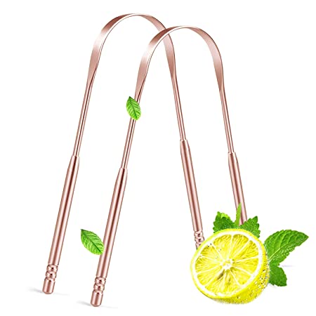 Copper Tongue Cleaner (2-pack). The Best Gold Tongue Scraper Cleaner Ever! Design In The USA. Keep Fresh Breath. Excellent Metal Tongue Scrapers For Adults Kids.