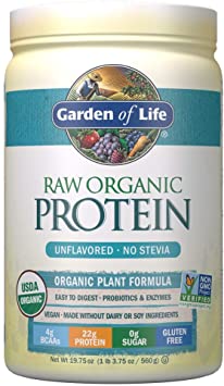 Garden of Life Raw Organic Protein Unflavored Powder, 20 Servings, Packaging May Vary, Certified Vegan Gluten Free Organic & Non-GMO, Plant Based Sugar Free Protein Shake with Probiotics & Enzymes