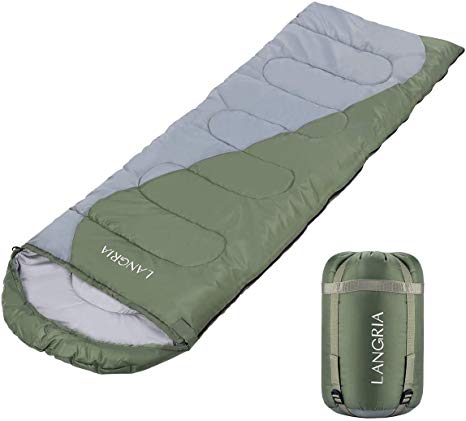LANGRIA 3 Seasons Sleeping Bag with 2 Way Zipper & Compression Bag, Outdoor Lightweight Adults Sleeping Bags for Traveling Sleepover Camping Backpacking Hiking Festival