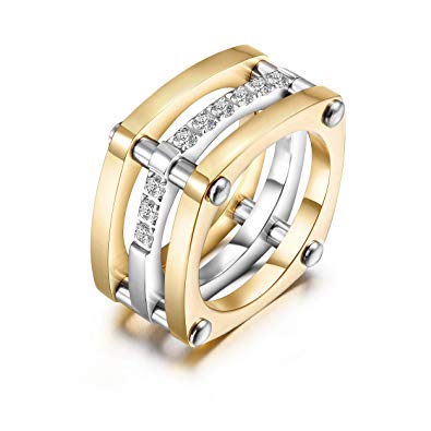 CIUNOFOR Gold Statement Rings for Women Girl Fashion Chunky Diamond CZ Cocktail Rings Wide Bands Parallel Bar Ring