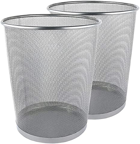 Greenco, Silver Mesh Trash Can Wastebaskets, 6 Gallon, 2 Pack, Round