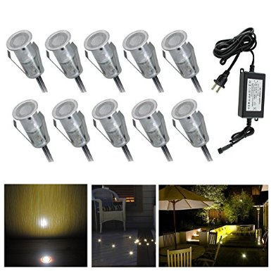 Low Voltage LED Deck Light Kit Yard Garden Patio Stairs Landscape Outdoor Waterproof LED In-ground Lights Pack of 10Warm White