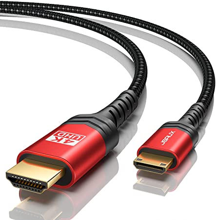 Mini HDMI to HDMI Cable 6FT, JSAUX [Aluminum Shell, Braided] High Speed 4K 60Hz HDMI 2.0 Cord, Compatible with Camera, Camcorder, Tablet and Graphics/Video Card, Laptop, Raspberry Pi Zero W -Red…