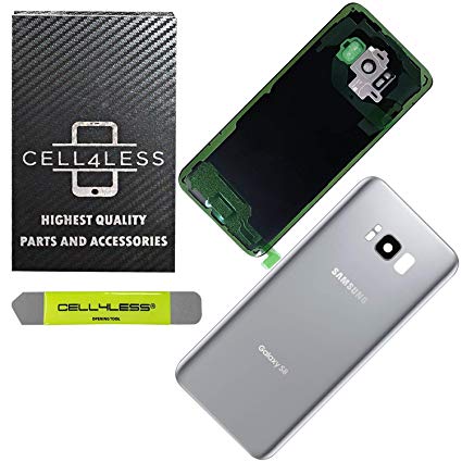 CELL4LESS Replacement Back Glass Cover Back Door w/Pre-Installed Camera Lens/Frame, Adhesive & Removal Tool Samsung Galaxy S8 - All Models G950 All Carriers (Silver)