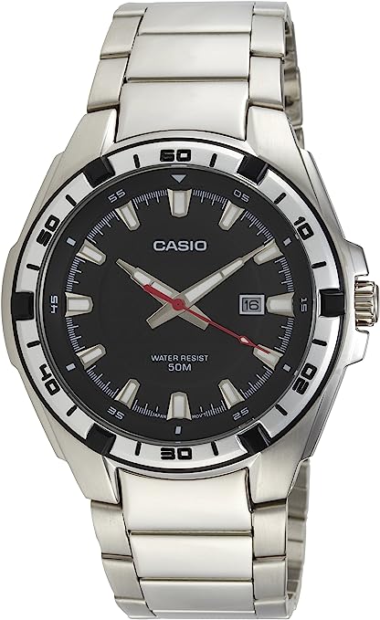 Casio Men's MTP1306D-1AV Silver Stainless-Steel Quartz Watch with Black Dial