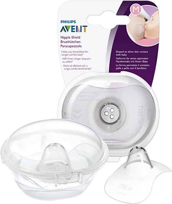 Philips Avent Nipple Shields to Support Breastfeeding, Easy Latch-On and Protects Sore, Cracked Nipples, Pack of 2, Medium (21mm), Includes Travel Case - SCF153/03, Transparent, 2 Count (Pack of 1)