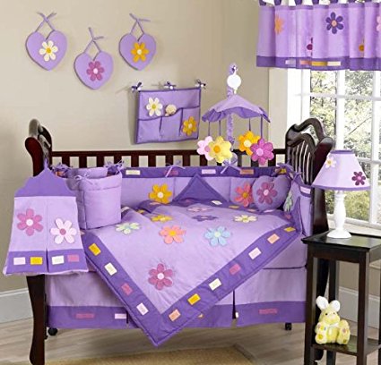 Sweet Jojo Designs Danielle's Daisies Flower Baby Girl Purple Floral Bedding 9pc Purple Crib Bedding Set