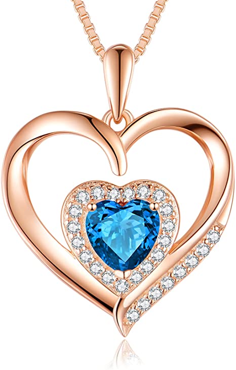 Fall in love Heart Necklace 14k Rose Gold Plated Heart Necklaces for Women 5A Cubic Zirconia Birthstone Necklaces for Women Heart Pendant Necklace Jewelry Gifts for Women Mom Girls