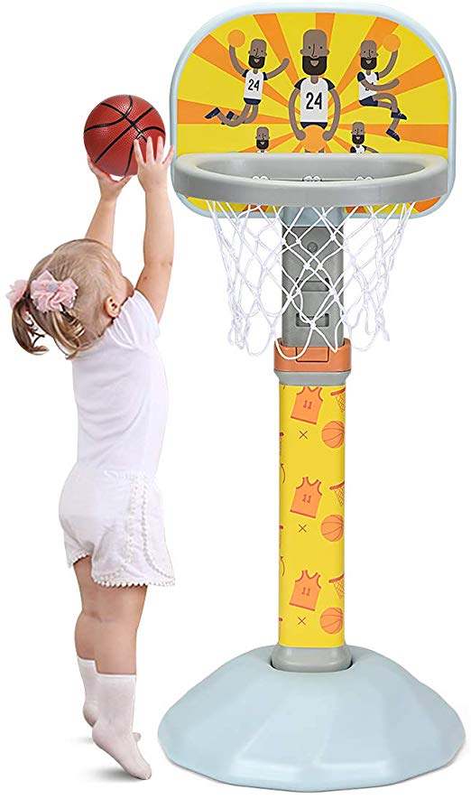 Costzon Kids Basketball Hoop, 38-53" H, 9 Adjustable Height Basketball Stand Set with 6.5" Ball & Pump, Indoor/Outdoor Play, Easy Score Basketball Game for Boys & Girls