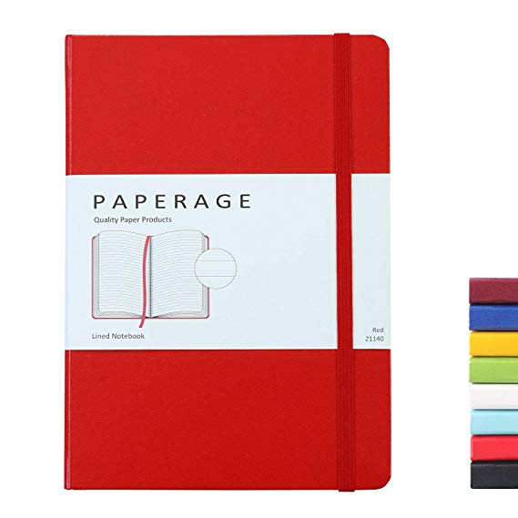 Paperage Lined Journal Notebook, Medium 5.7 x 8 inches, 100 gsm Thick Paper (Red, Ruled)