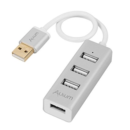 Alxum 4-Port USB 2.0 Data Hub with Power Port Built-in 20CM Cable for iMac, MacBook, MacBook Pro, MacBook Air, Mac Mini, Chrombook, Surface Pro, Surface Book, PC, Aluminum