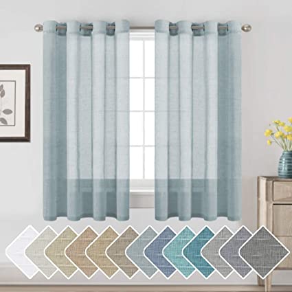 H.VERSAILTEX Natural Linen Sheer Curtains Soft Semi Sheer Curtain Panels for Living Room/Nickel Grommet Window Treatment Curtains for Bedroom (52" W x 63" L, 1 Pair, Teal)