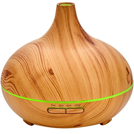 Essential Oil Diffuser - Wood Grain, Ultrasonic Air Purifier or Vaporizer with Timer and 7 LED lights - Cool Mist Humidifier (10,14oz) with Free Essential Oil by NATURE'S WHISPER