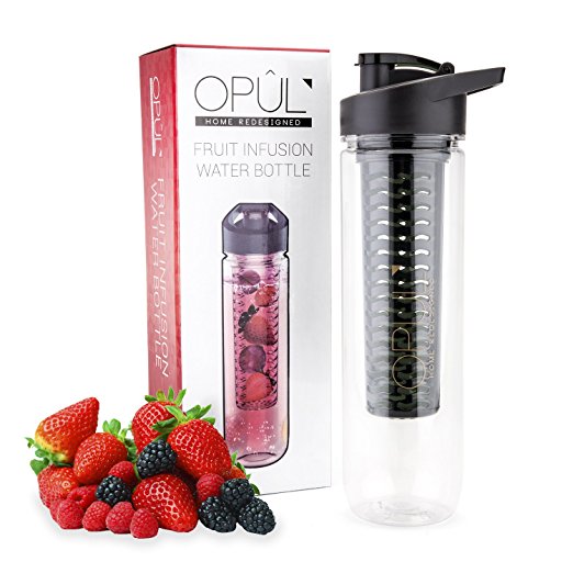 Fruit Infuser Water Bottle - Fruit Infusion for Refreshing Flavored Water - BPA Free 800ml Fruit Infused Bottle for Hot and Cold water - Durable, Dishwasher Safe, Fruit Infusing Sport Bottles by Opul