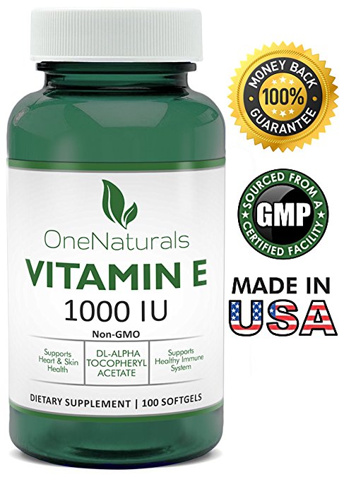 OneNaturals Vitamin E 1000 IU (dl-Alpha tocopheryl acetate) - 100 Softgels, 3333% Daily Value