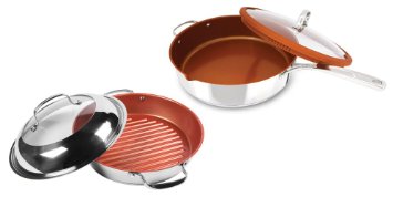 Nuwave 12 Inch 'Everyday Pan' & BBQ Grill Pan 11 Inch with Lids Stainless Steel Induction Ready