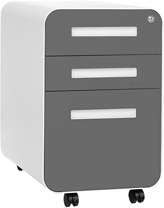 Stockpile 3-Drawer Mobile File Cabinet, Commercial-Grade, Pre-Assembled (Dark Grey Faceplate)