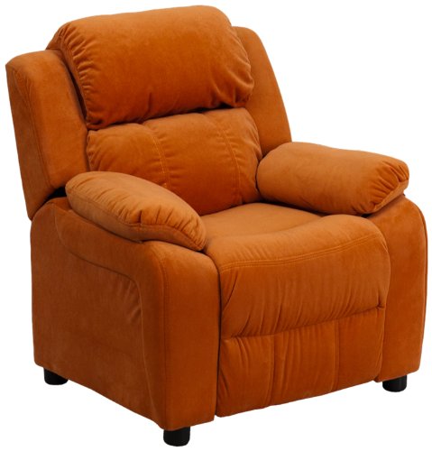 Flash Furniture BT-7985-KID-MIC-ORG-GG Deluxe Heavily Padded Contemporary Orange Microfiber Kids Recliner with Storage Arms