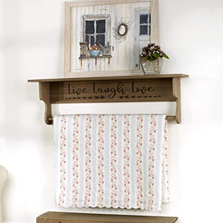 The Lakeside Collection Wall Mounted Quilt Hanger and Shelf with Live Laugh Love Sentiment