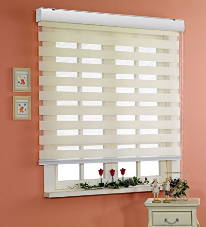 Custom Cut to Size , [Winsharp Basic , ivory , W 35 x H 64 (Inch)] Horizontal Window Shade Blind Zebra Dual Roller Blinds