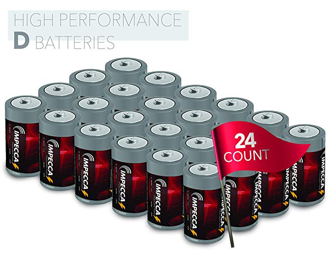 IMPECCA D Cell Batteries, LR20 (24-Pack) Everyday All Purpose Alkaline Battery, High Performance, Long Shelf Life, and Leak Resistant, D Size Battery, 24-Count - Platinum Series