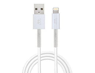 MOS Spring Lightning Cable, White, Aluminum Heads with Spring Relief, 1 ft.