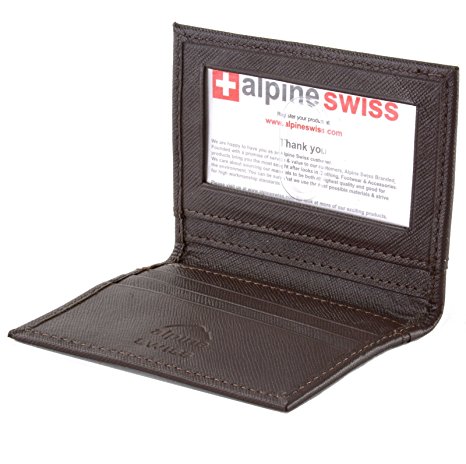 Alpine Swiss Thin Front Pocket Wallet Business Card Case 2 ID Window 6 Card Slot