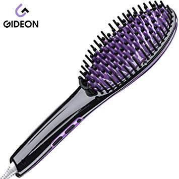 Gideon Professional Ceramic Heated Straightening Hair Brush Iron - Amazing Hair Straightener/Professional Quality Straighten Your Hair In Minutes [UPGRADED]