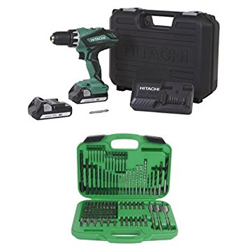 Hitachi DS18DGL 18-Volt 1/2-Inch Lithium-Ion Cordless Drill/Driver with Drill And Drive Bit Set, 120-Piece