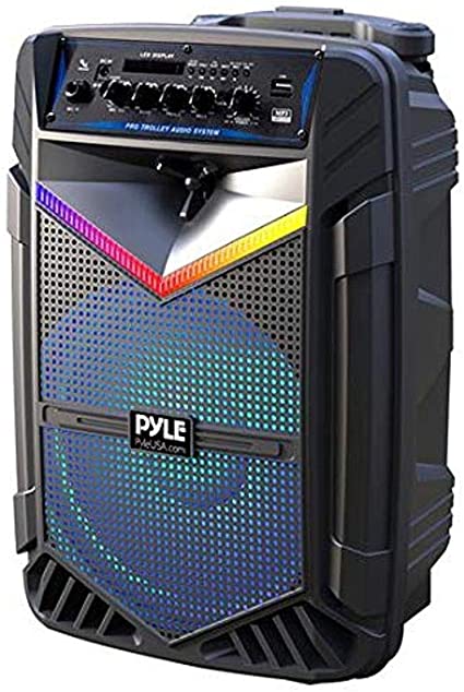 Portable Bluetooth PA Speaker System - 1200W Rechargeable Outdoor Bluetooth Speaker Portable PA System w/ 15” Subwoofer 1” Tweeter, Recording Function Mic In Party Lights USB/SD Radio - Pyle PPHP1542B